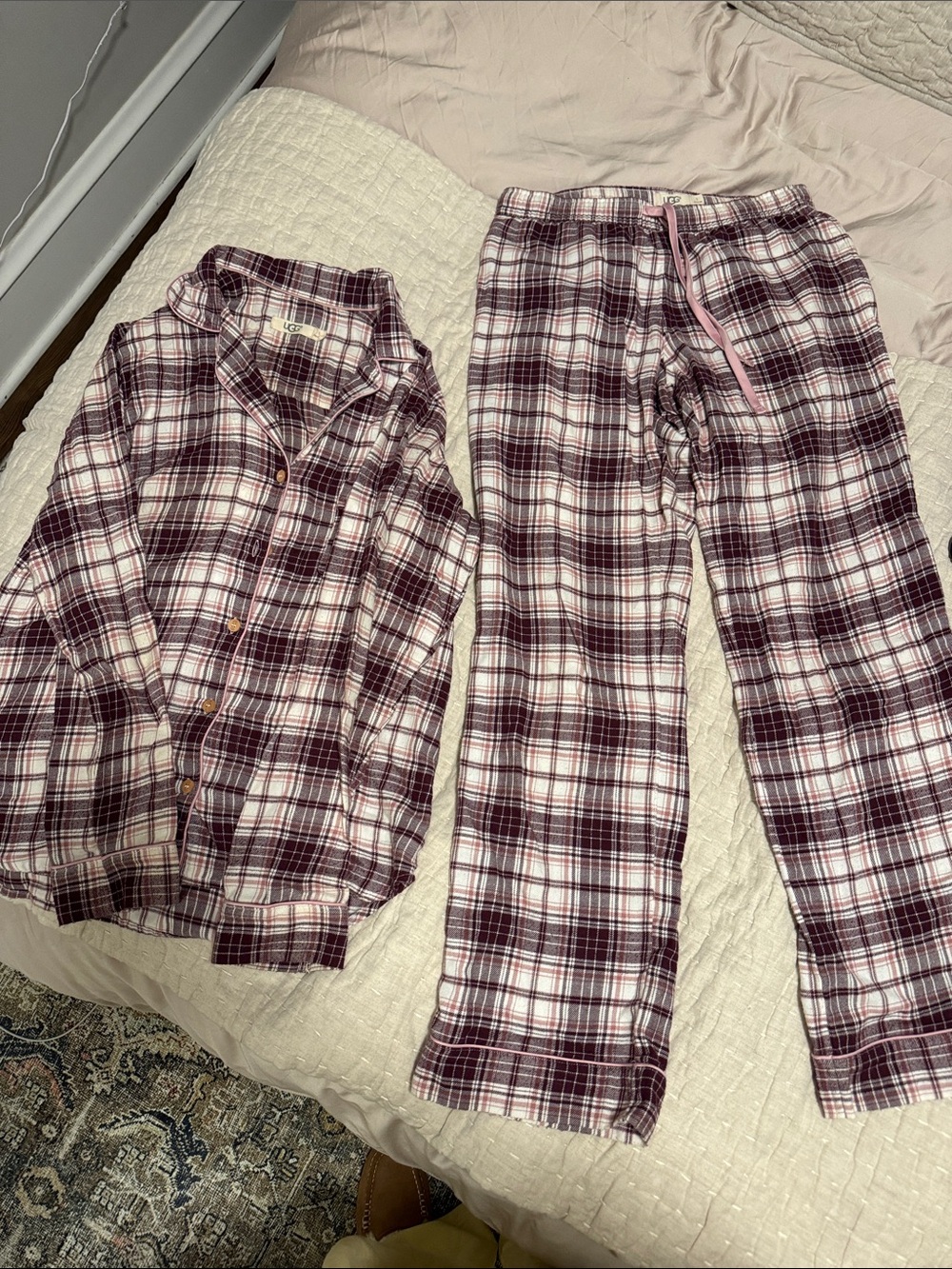 UGG women’s Plum and White Plaid pajama Shirt & pant